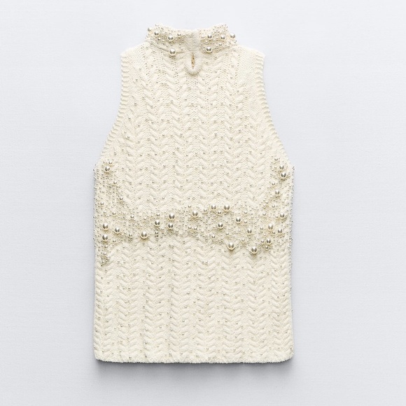 ZARA KNITWEAR TOP WITH FAUX PEARLS - Picture 4 of 5